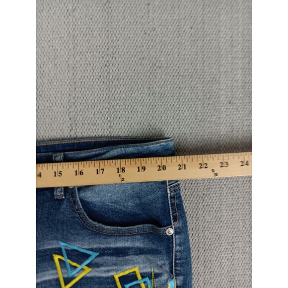 Rutherford Engineered Slim Fit Denim Jorts Men 41 Blue Distressed Tribal Pattern - Picture 9 of 14